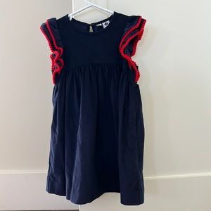 Busy bees navy corduroy flutter dress